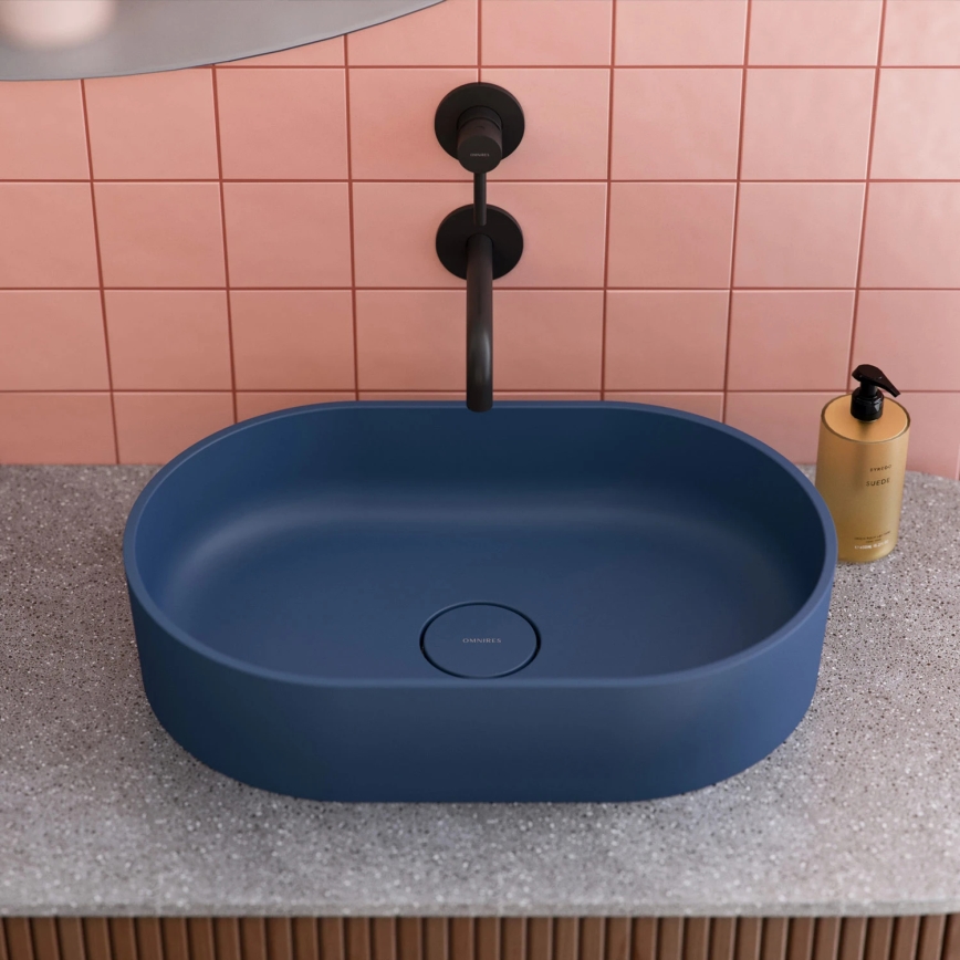 OMNIRES OVOUNMB - Lavatório de bancada OVO 55x36 cm dolomite/mate azul escuro
