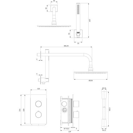 OMNIRES SYSCT11CR - Conjunto de chuveiro com torneira termostática de encastrar CONTOUR cromado brilhante