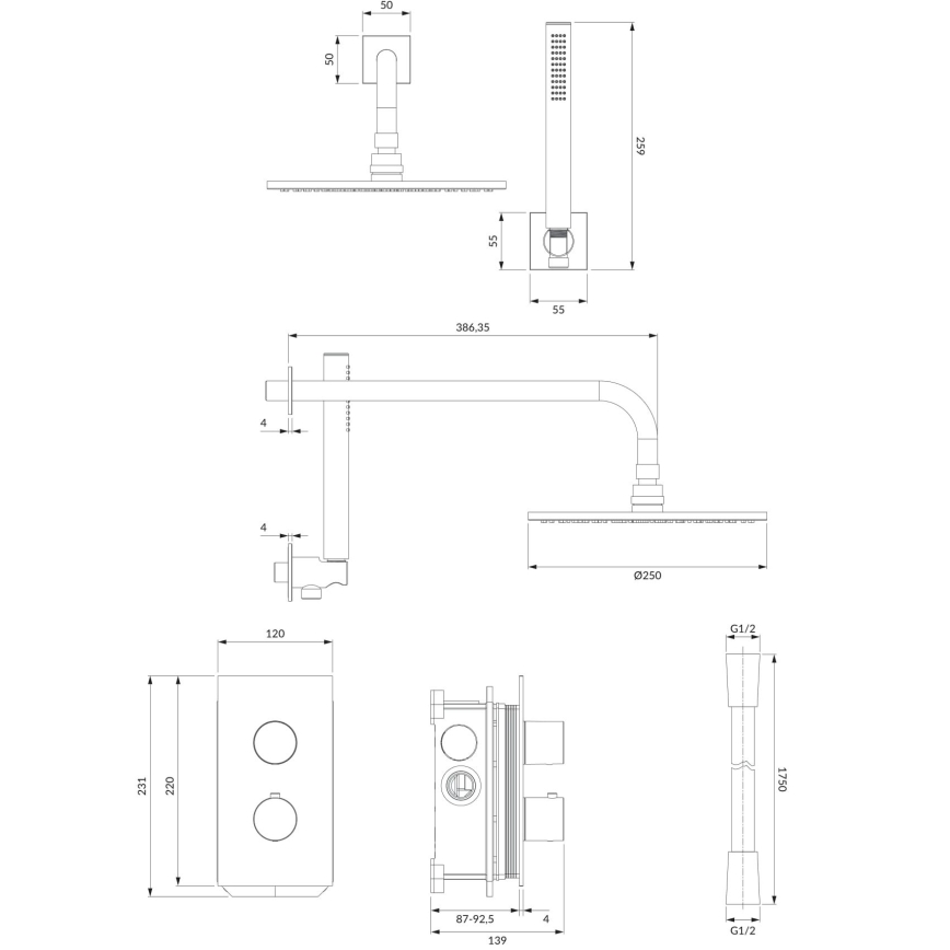 OMNIRES SYSCT11CR - Conjunto de chuveiro com torneira termostática de encastrar CONTOUR cromado brilhante