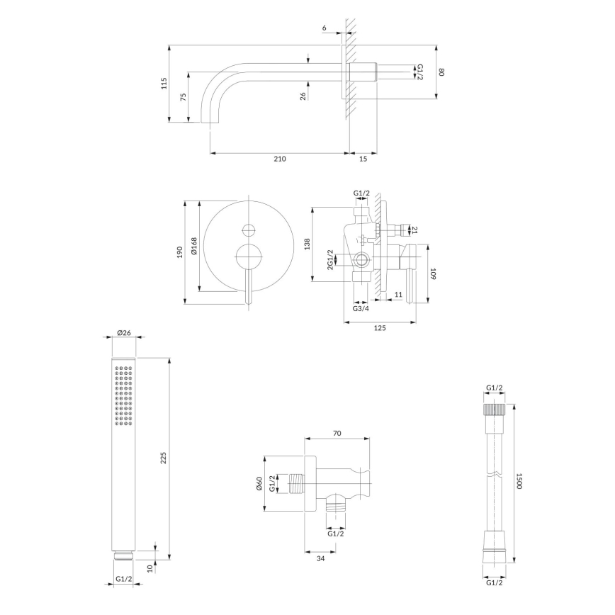 OMNIRES SYSYW01CR - Conjunto para banheira com torneira embutida Y cromado brilhante