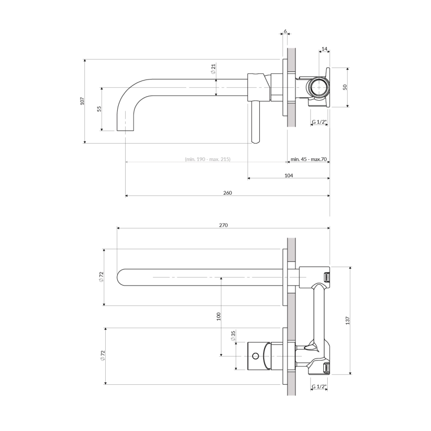 OMNIRES Y1215HLBL - Misturadora de lavatório para instalação embutida Y preto semi-mate