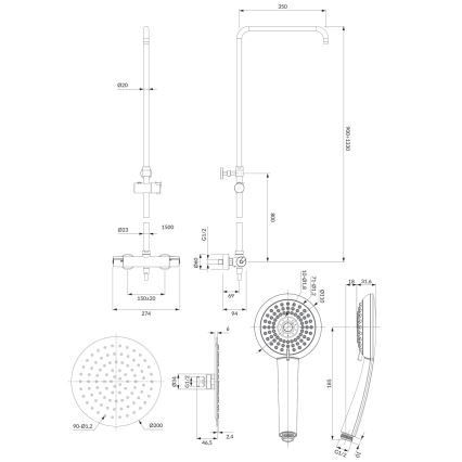 OMNIRES Y1244X/6CR - Conjunto de chuveiro com torneira termostática Y cromado brilhante