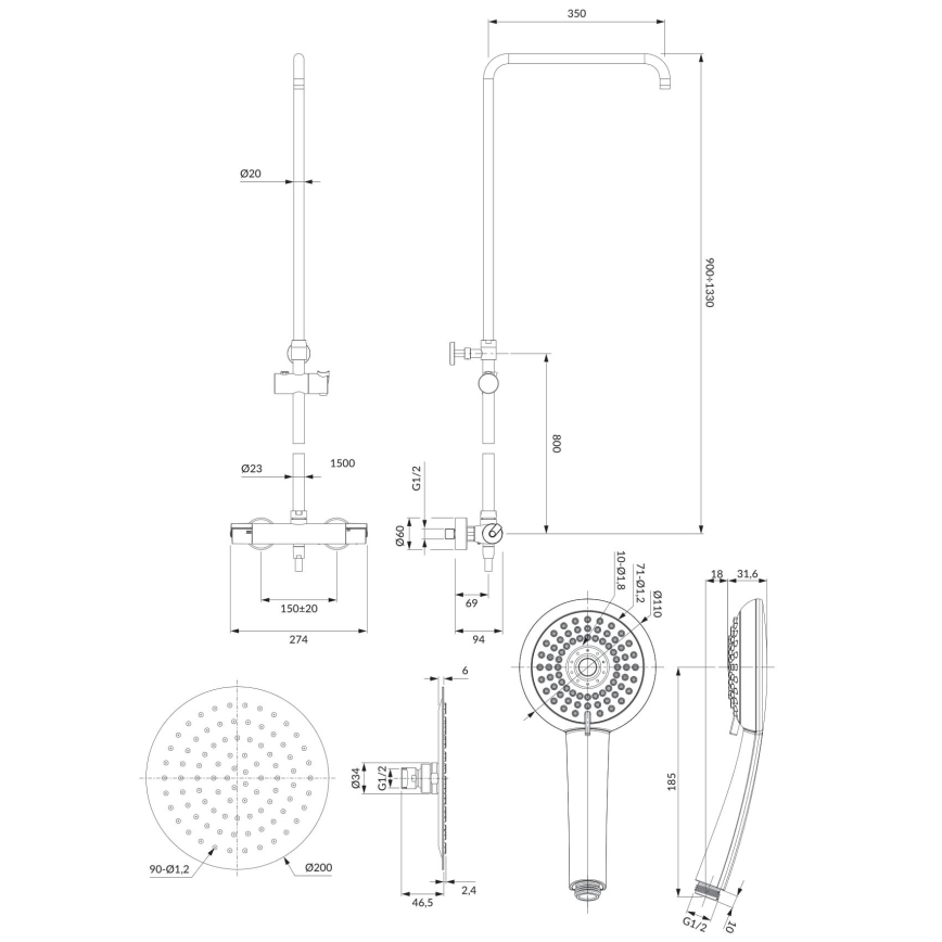 OMNIRES Y1244X/6CR - Conjunto de chuveiro com torneira termostática Y cromado brilhante