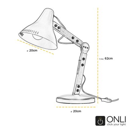 ONLI - Candeeiro de mesa ARCHITETTO 1xE27/22W/230V 62 cm cinzento/castanho
