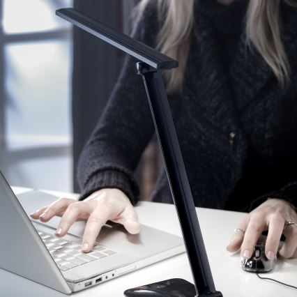 ONLI - Candeeiro de mesa LED com regulação e porta USB DESKI LED/7W/230V 4000K preto
