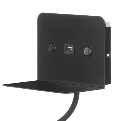 ONLI - Candeeiro pequeno flexível LED com prateleira e carregamento USB PLAK LED/1W/230V preto