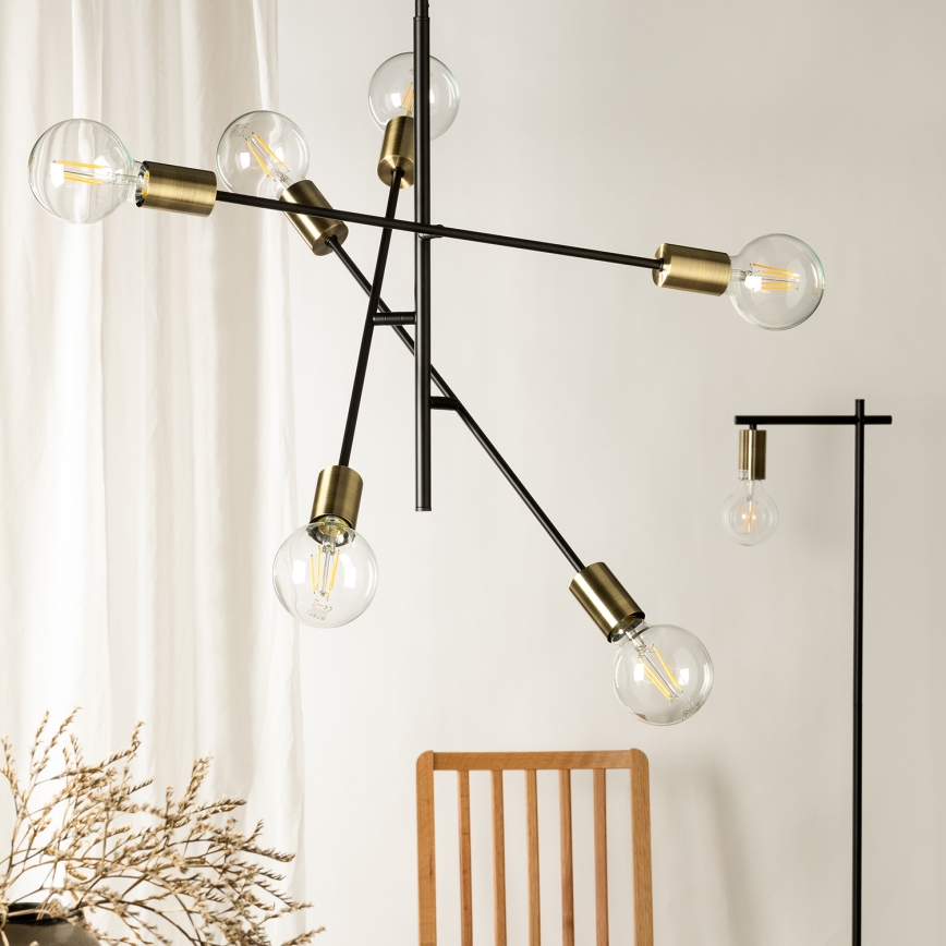 ONLI - Candeeiro suspenso CROSS 6xE27/22W/230V preto/latão
