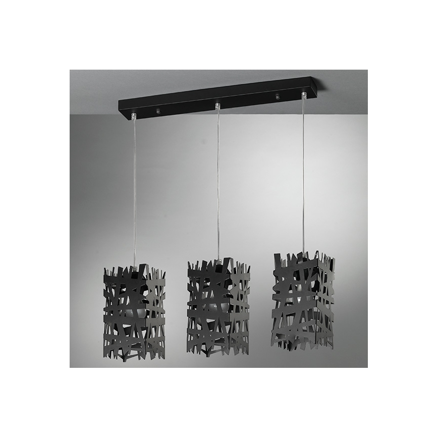 ONLI - Candeeiro suspenso FORESTA 3xE27/15W/230V preto