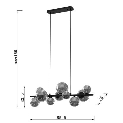 ONLI - Candeeiro suspenso PALOMA 10xG9/10W/230V preto/fumado