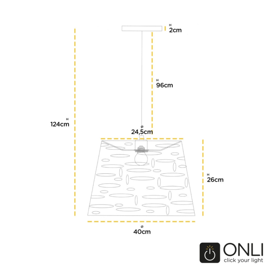 ONLI - Candeeiro suspenso RICKY 1xE27/15W/230V diâmetro 40 cm branco
