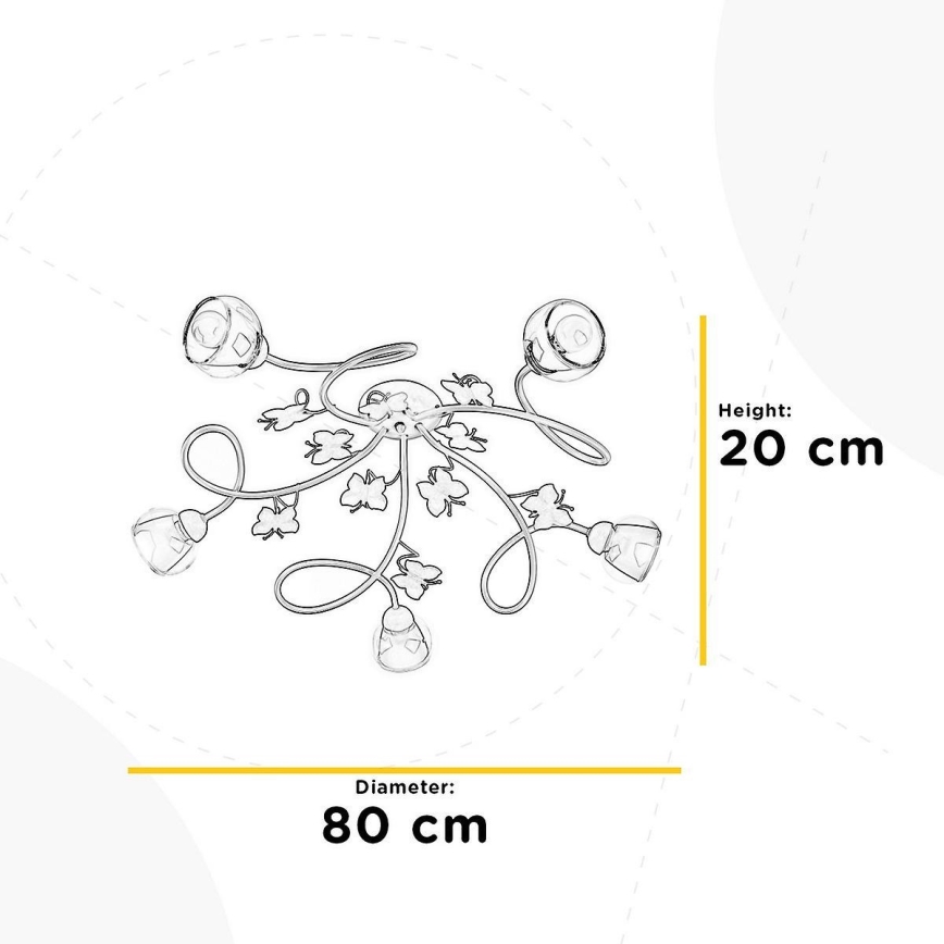 ONLI - Candelabro integrado de criança BUTTERFLY 5xE14/6W/230V