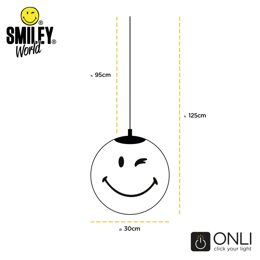 ONLI - Lustre infantil pendente com cabo SMILEY 1xE27/15W/230V amarelo