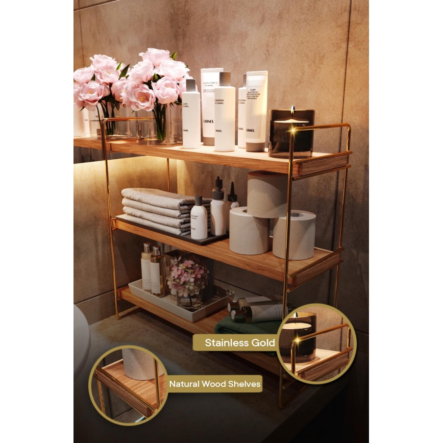 Organizador de prateleiras 45x40 cm dourado/castanho