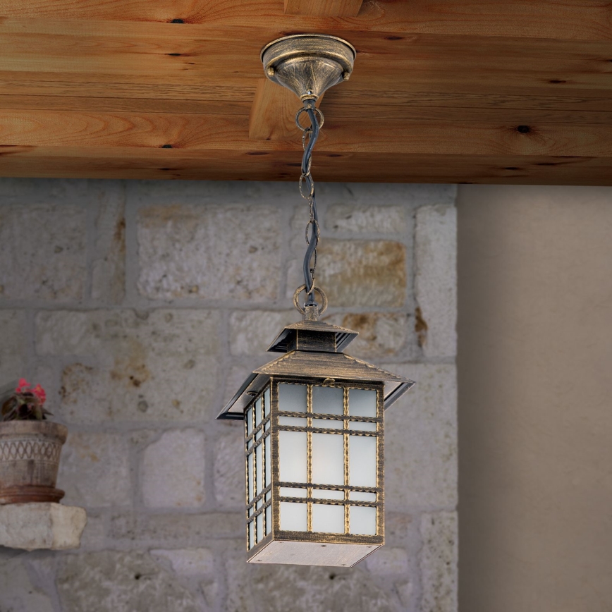 Iluminação suspensa exterior KIKO 1xE27/11W/230V IP44 bronze/pátina