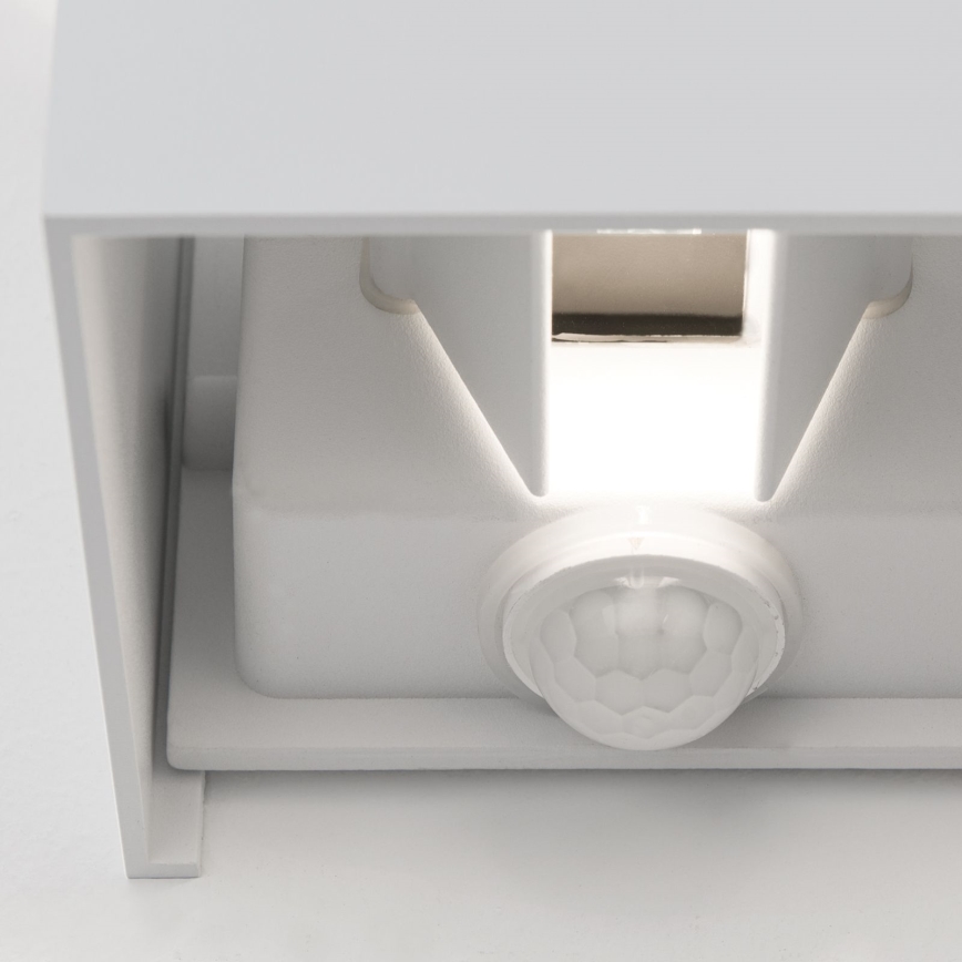 Candeeiro de parede LED para exterior com sensor de movimento e anoitecer CUBE-S LED/13W/230V IP54 branco