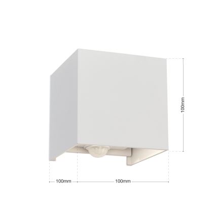 Candeeiro de parede LED para exterior com sensor de movimento e anoitecer CUBE-S LED/13W/230V IP54 branco
