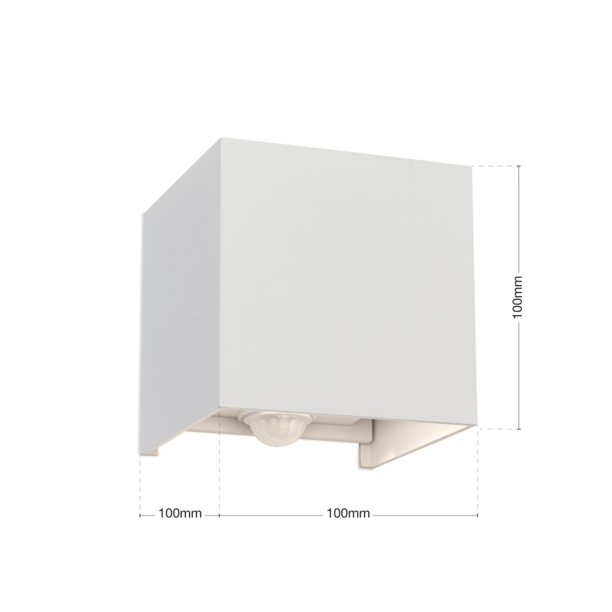 Candeeiro de parede LED para exterior com sensor de movimento e anoitecer CUBE-S LED/13W/230V IP54 branco