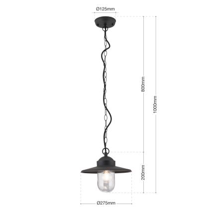 Iluminação suspensa exterior EDWARD 1xE27/60W/230V IP44 preto