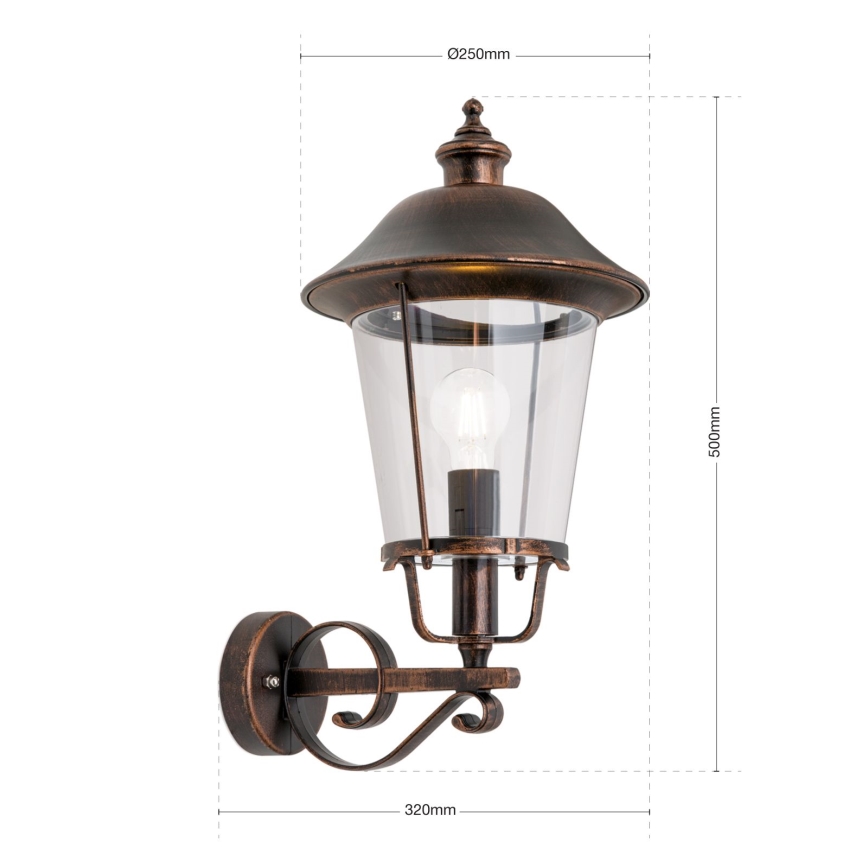 Candeeiro de parede exterior KENZO 1xE27/100W/230V IP44 bronze/pátina