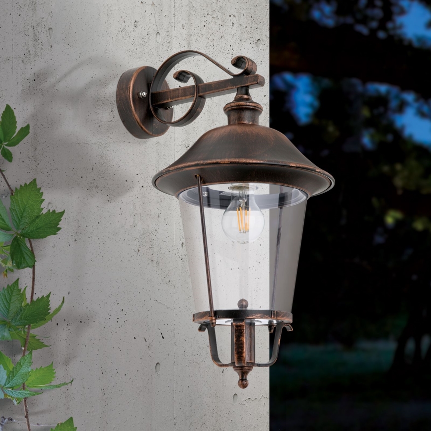 Candeeiro de parede exterior KENZO 1xE27/100W/230V IP44 bronze/pátina
