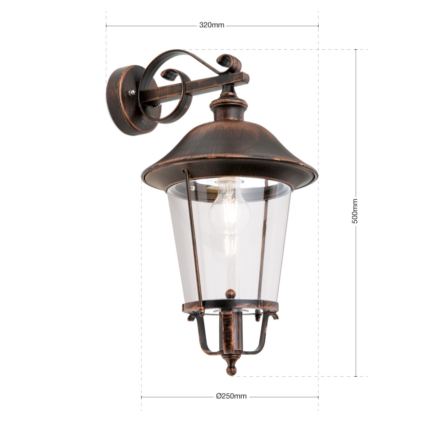 Candeeiro de parede exterior KENZO 1xE27/100W/230V IP44 bronze/pátina