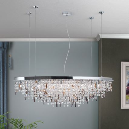 Candeeiro suspenso de cristal CRYSTALRIVER 21xG9/40W/230V cromado brilhante