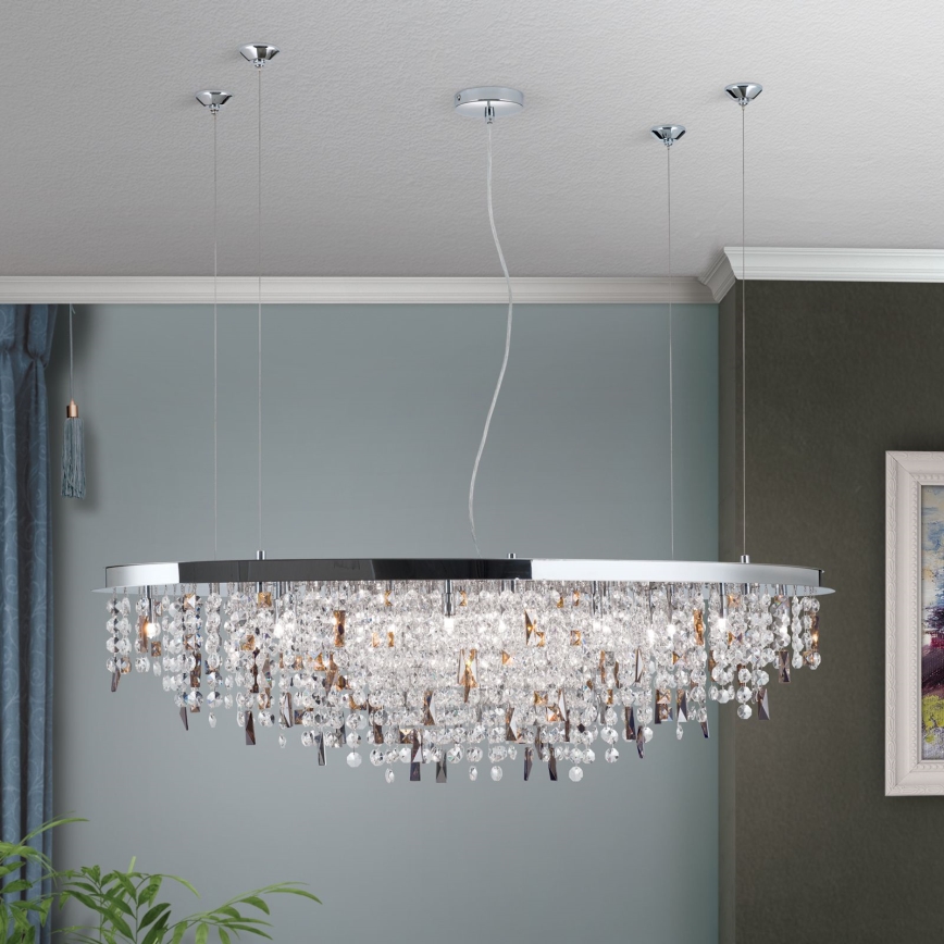 Candeeiro suspenso de cristal CRYSTALRIVER 21xG9/40W/230V cromado brilhante