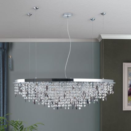 Candeeiro suspenso de cristal CRYSTALRIVER 21xG9/40W/230V cromado brilhante