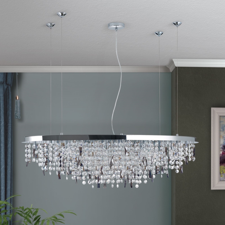 Candeeiro suspenso de cristal CRYSTALRIVER 21xG9/40W/230V cromado brilhante
