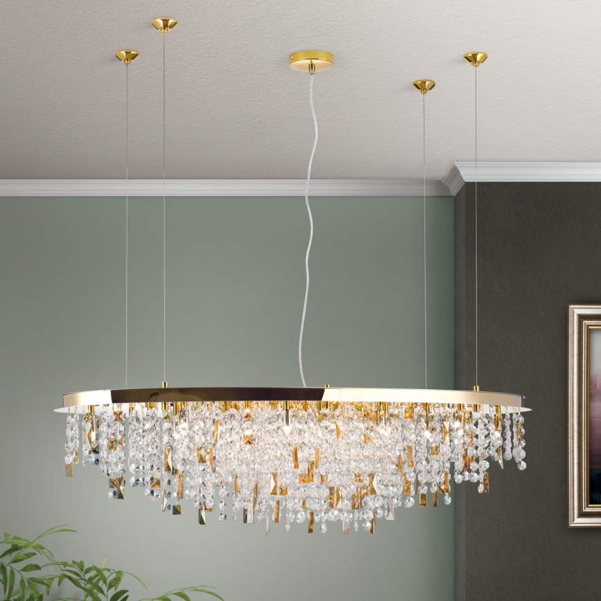 Candeeiro suspenso de cristal CRYSTALRIVER 21xG9/40W/230V dourado