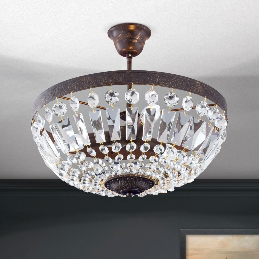 Candeeiro suspenso de cristal ARILA 3xE14/40W/230V diâmetro 40 cm castanho/pátina