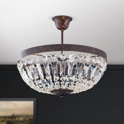 Candeeiro suspenso de cristal ARILA 3xE14/40W/230V diâmetro 40 cm castanho/pátina