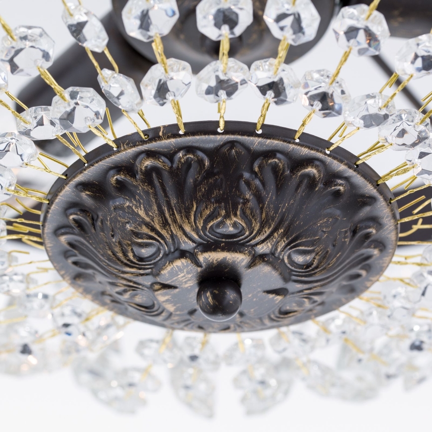 Candeeiro suspenso de cristal ARILA 3xE14/40W/230V diâmetro 40 cm castanho/pátina