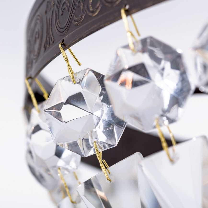 Candeeiro suspenso de cristal ARILA 3xE14/40W/230V diâmetro 40 cm castanho/pátina