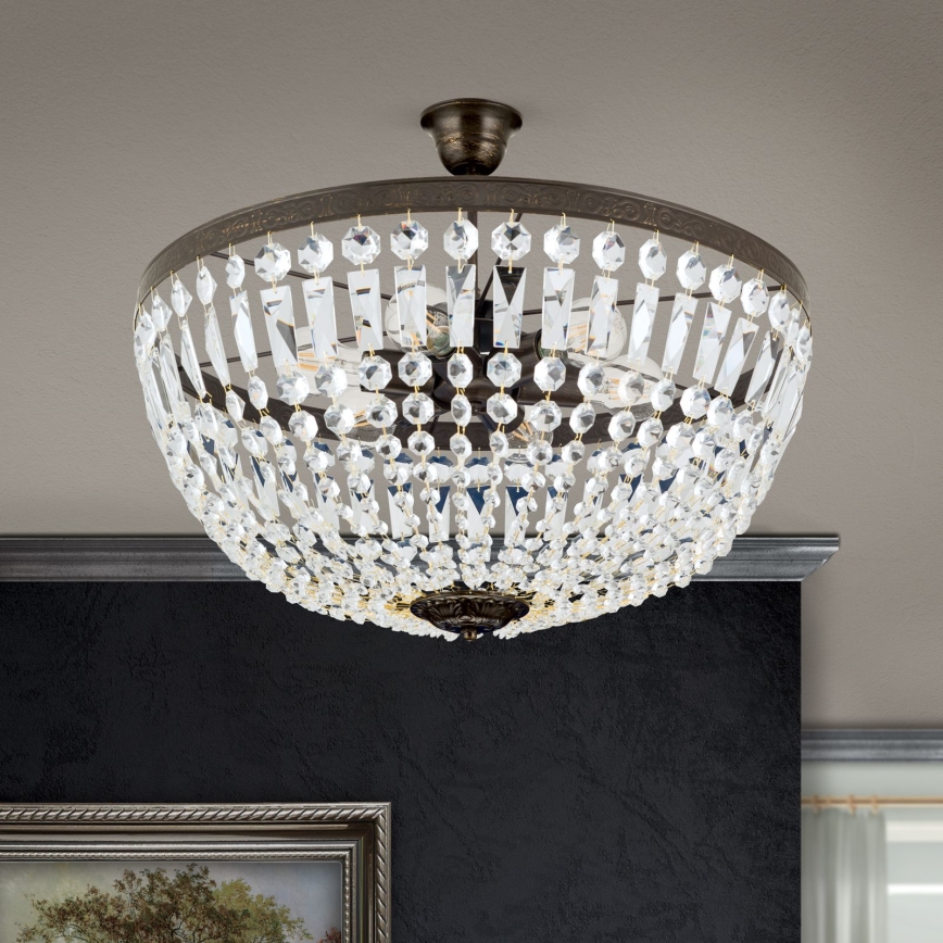 Candeeiro suspenso de cristal ARILA 6xE27/60W/230V diâmetro 60 cm castanho/pátina