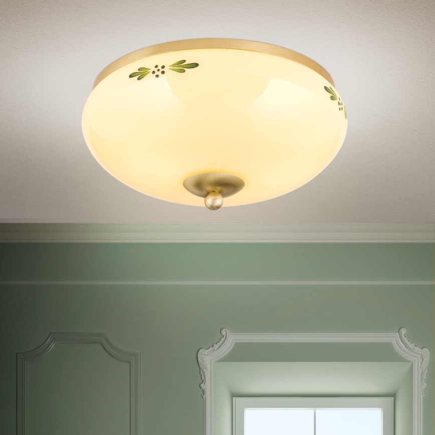 Iluminação de teto LANDHAUS 2xE27/60W/230V diâmetro 28 cm bronze/bege