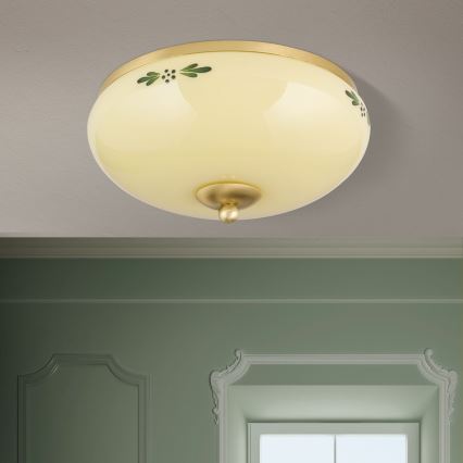 Iluminação de teto LANDHAUS 2xE27/60W/230V diâmetro 28 cm bronze/bege