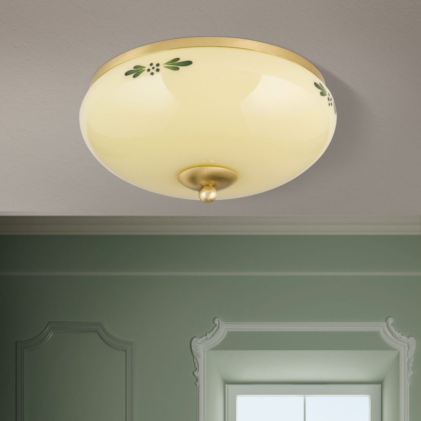 Iluminação de teto LANDHAUS 2xE27/60W/230V diâmetro 28 cm bronze/bege