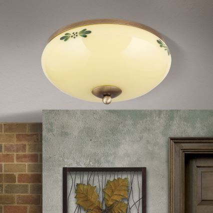 Iluminação de teto LANDHAUS 2xE27/60W/230V diâmetro 28 cm bronze/bege