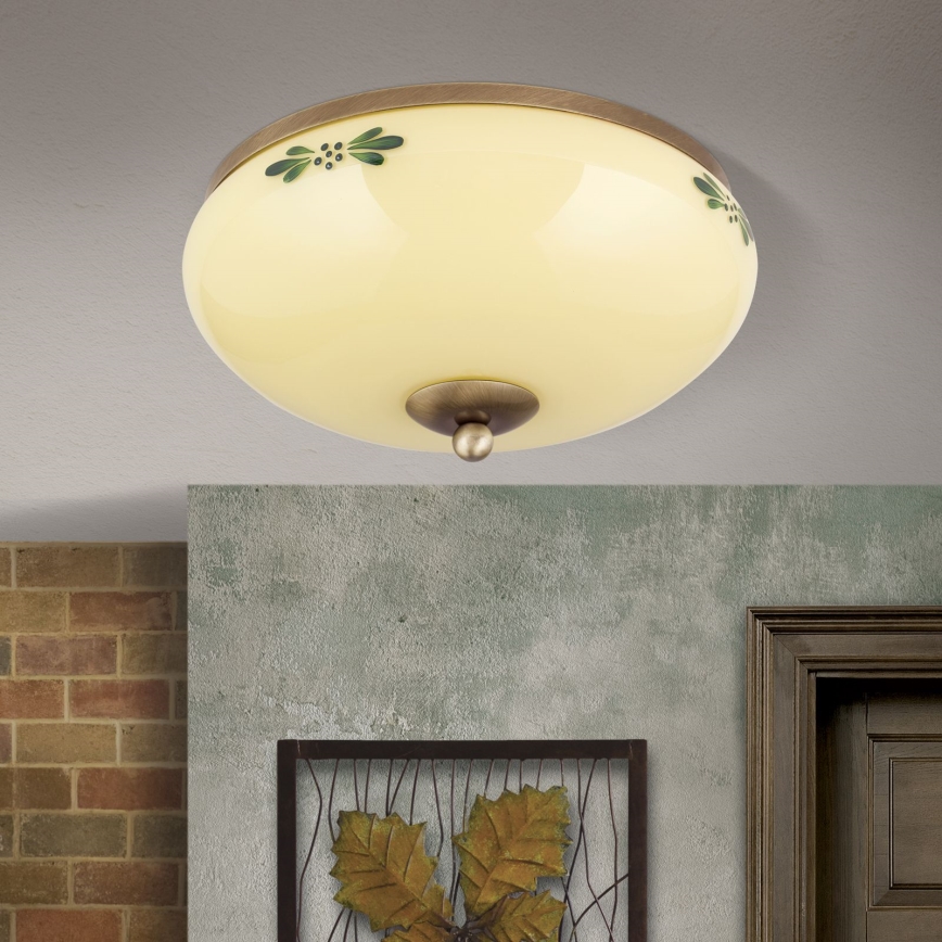 Iluminação de teto LANDHAUS 2xE27/60W/230V diâmetro 28 cm bronze/bege