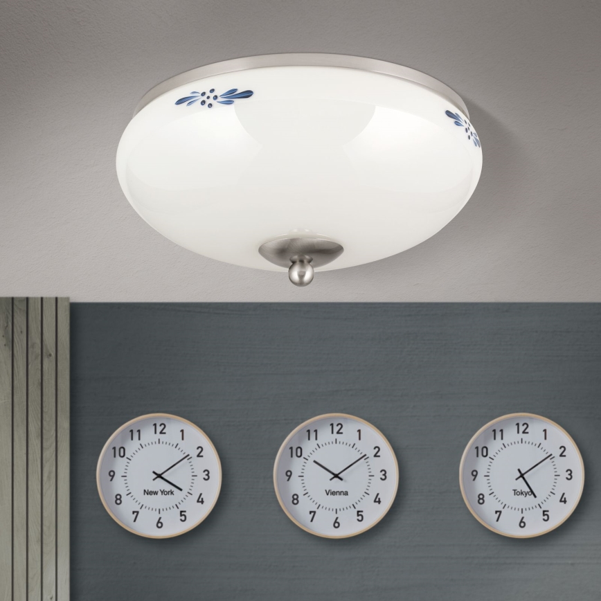 Iluminação de teto LANDHAUS 2xE27/60W/230V diâmetro 28 cm cromado mate/branco