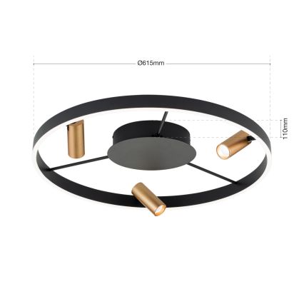 Iluminação de teto LED com regulação BERLIN LED/50W/230V preto/dourado