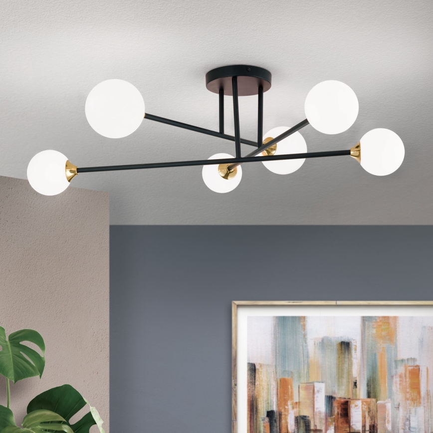 Candeeiro integrado SNOWWHITE 6xG9/20W/230V diâmetro 84 cm preto/dourado
