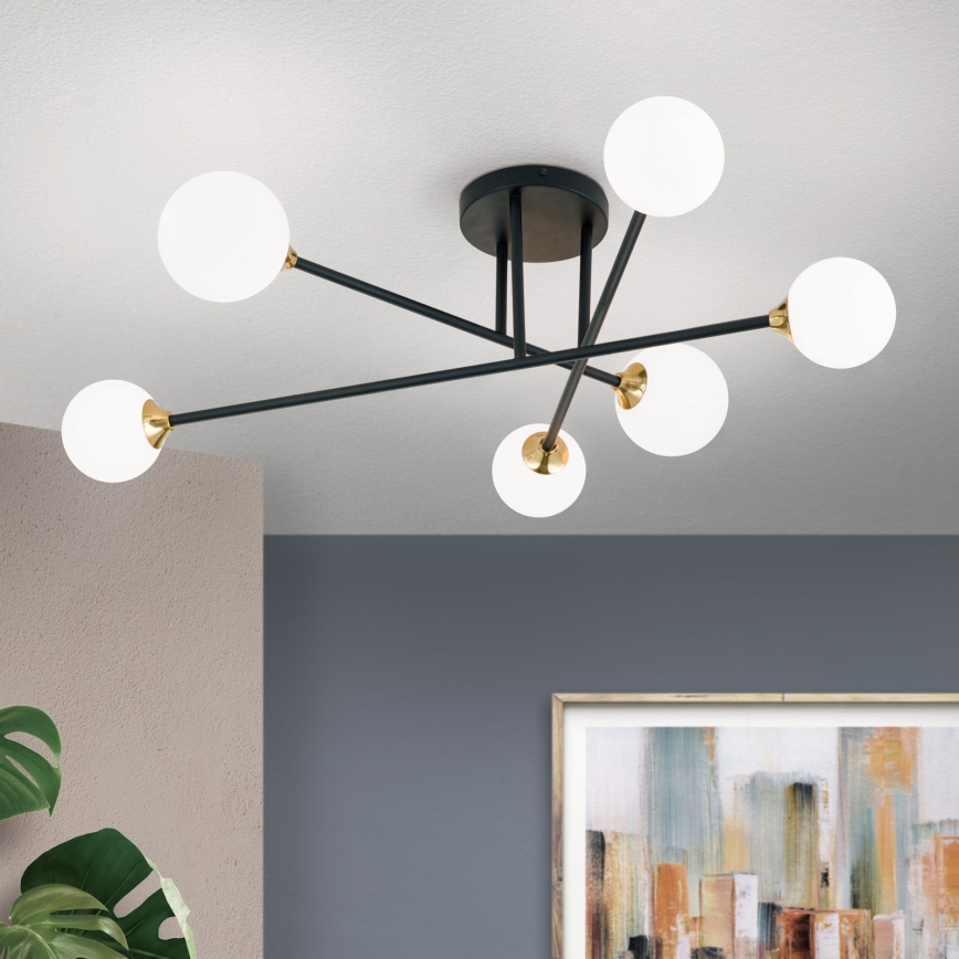 Candeeiro integrado SNOWWHITE 6xG9/20W/230V diâmetro 84 cm preto/dourado