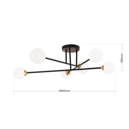 Candeeiro integrado SNOWWHITE 6xG9/20W/230V diâmetro 84 cm preto/dourado