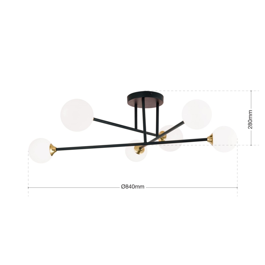 Candeeiro integrado SNOWWHITE 6xG9/20W/230V diâmetro 84 cm preto/dourado
