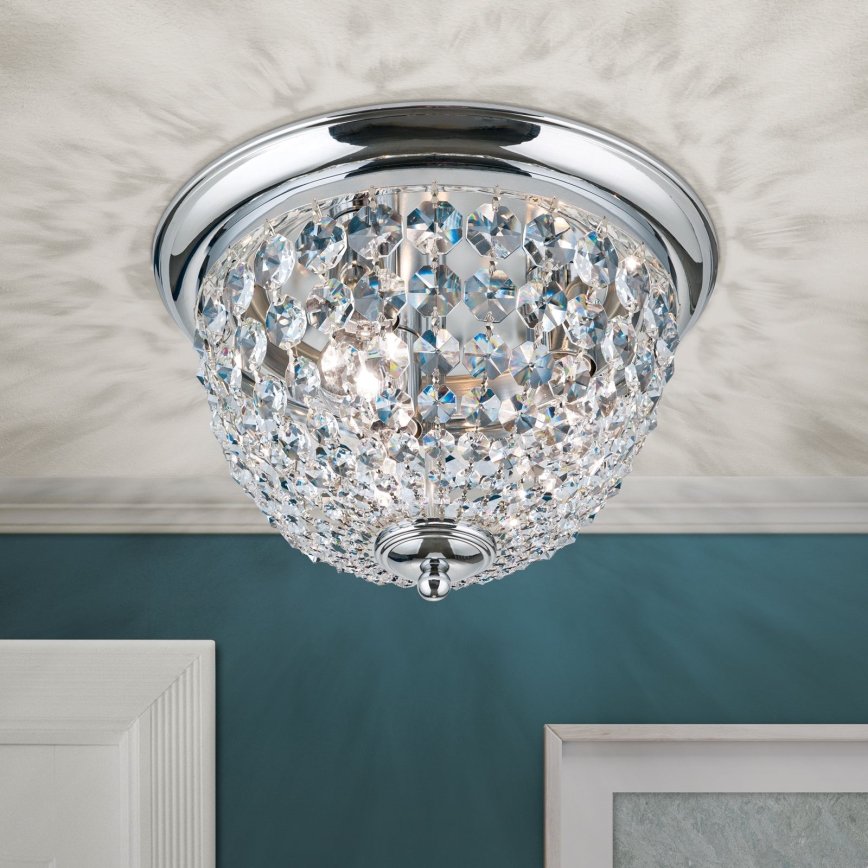 Iluminação de teto de cristal PLAFOND 3xE27/40W/230V diâmetro 35 cm cromado brilhante