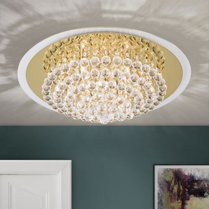 Iluminação de teto em cristal GLORIA 9xG9/40W/230V diâmetro 62 cm dourado