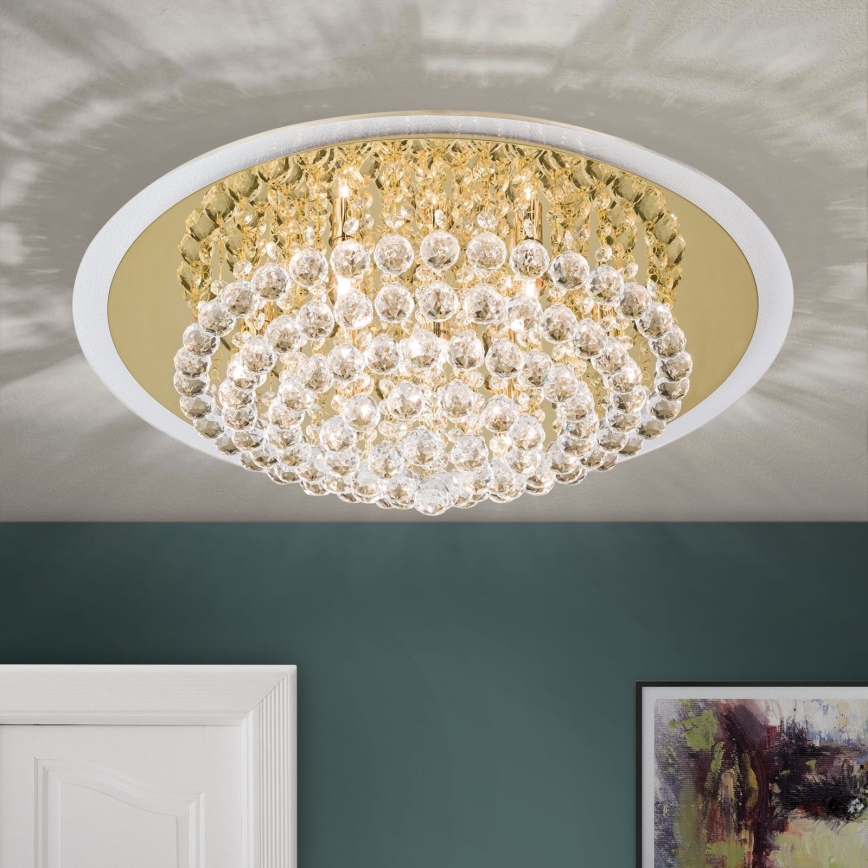 Iluminação de teto em cristal GLORIA 9xG9/40W/230V diâmetro 62 cm dourado