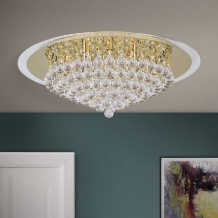 Iluminação de teto em cristal GLORIA 9xG9/40W/230V diâmetro 62 cm dourado